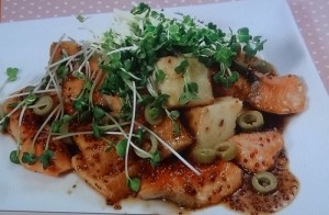 サーモンと厚揚げのハニーマスタード