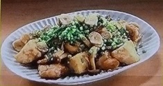 "豆腐と鶏肉のガーリックバター炒め"のレシピ