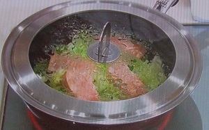 サーモン蒸しのねぎしょうが風味